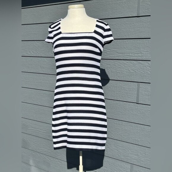 Diane Von Furstenberg Navy and White Stripe Suji Honeycomb Knit Dress NEW - Picture 2 of 8